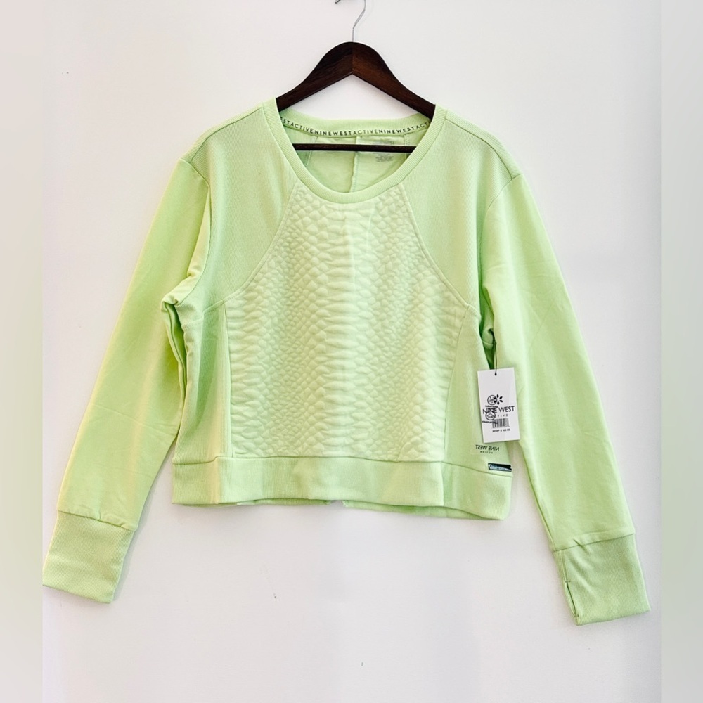 Nine West Active Size L Quilted Cropped Sweatshirt | Soft Green | NWT